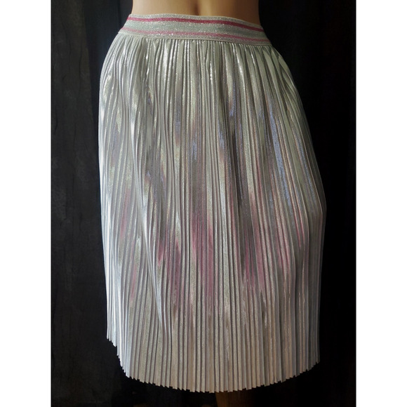 KATE SPADE Juniors / Women's Skirt LIQUID METALLIC SILVER Pleated SZ: XS / JR 10 - Picture 1 of 8